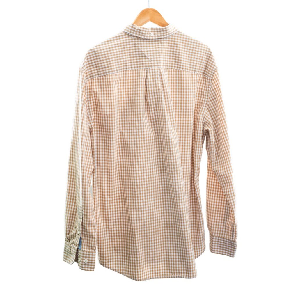 Tommy Hilfiger Men’s XL Classic Fit Gingham Button Down Tan White - Picture 2 of 11
